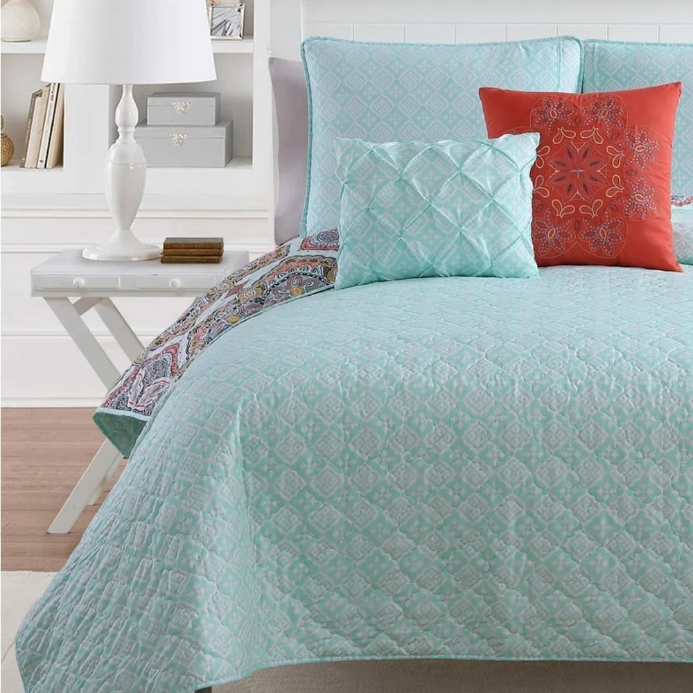 Full / Queen Quilt Set 3PC Set Paisley- Teal and Multicolor